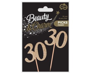 GODAN — 6 szt. — topper Beauty & Charm z cyfrą 30 (wybór)