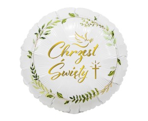 GODAN — 1 szt. — balon foliowy okrągły Chrzest Św. (gołąbek i krzyż) 18"