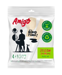 Amigo — 1 szt. — ekologiczny zestaw piknikowy dla czterech osób (drewniany) 