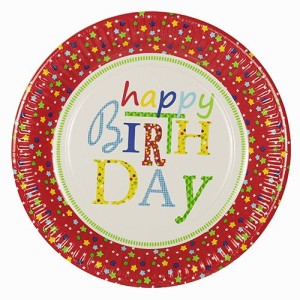 Papstar — 10 szt. — talerze papierowe "Happy Birthday" fi 23 cm